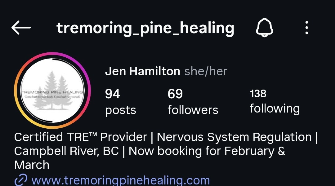 Tremoring Pine Healing Instagram profile before the 30-day content system